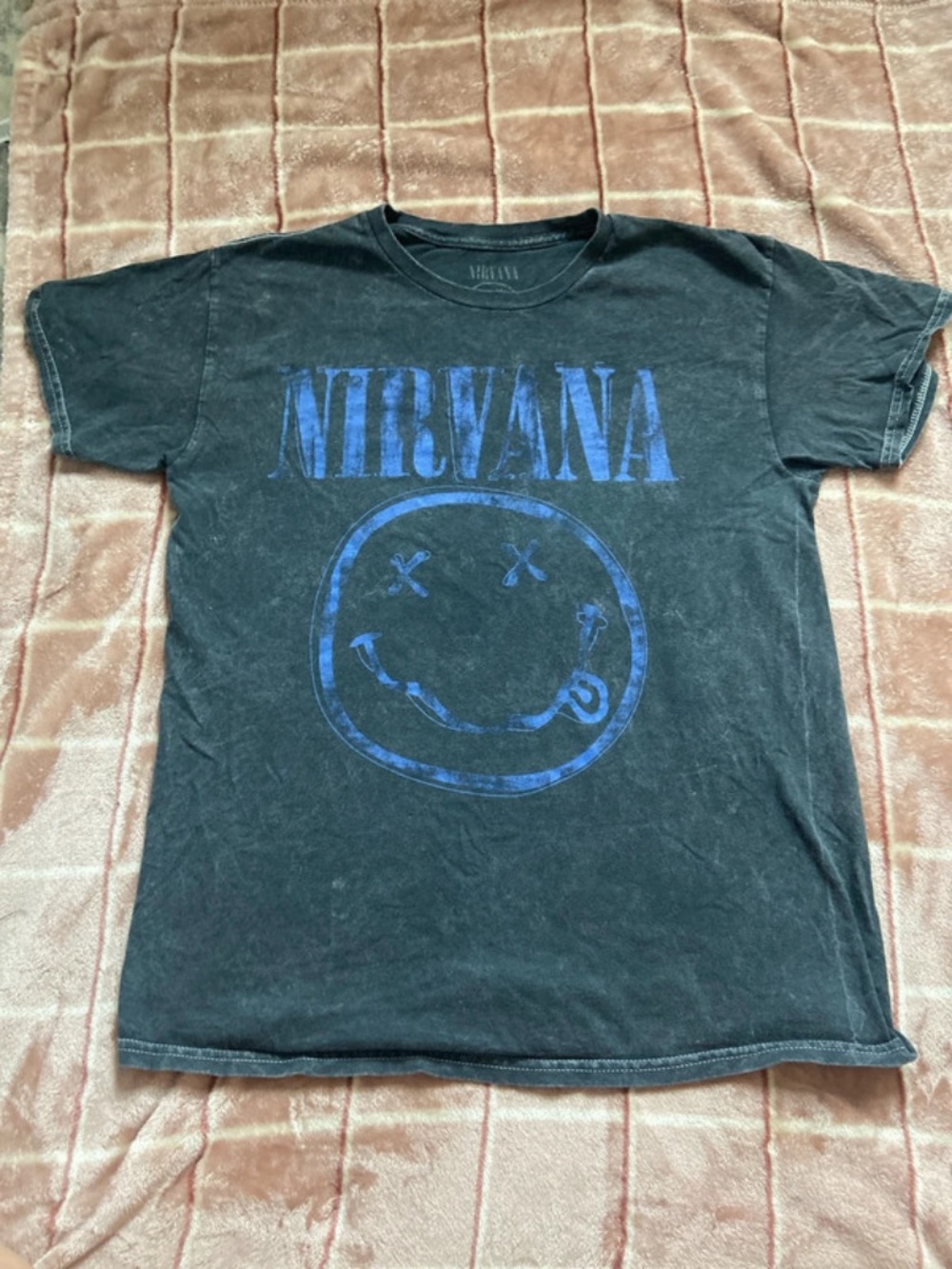 NIRVANA Black Short Sleeve Tee with Blue Smiley Logo